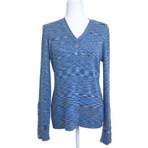 Sundance Create Beauty Henley Knit Top Sweater Blue Ribbed Space Dyed Size L